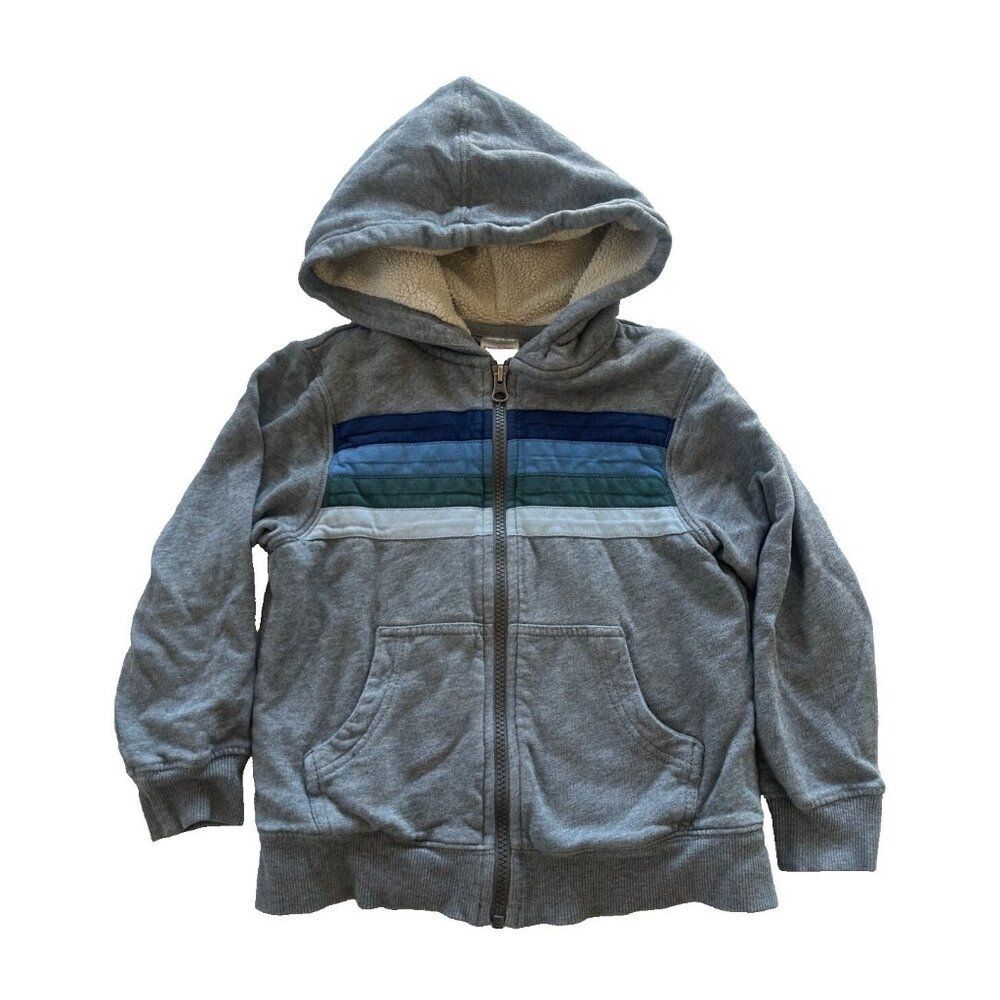 Hanna Andersson Boys Size 110/5 Sherpa Lined Zip Up Hoodie Grey Blue